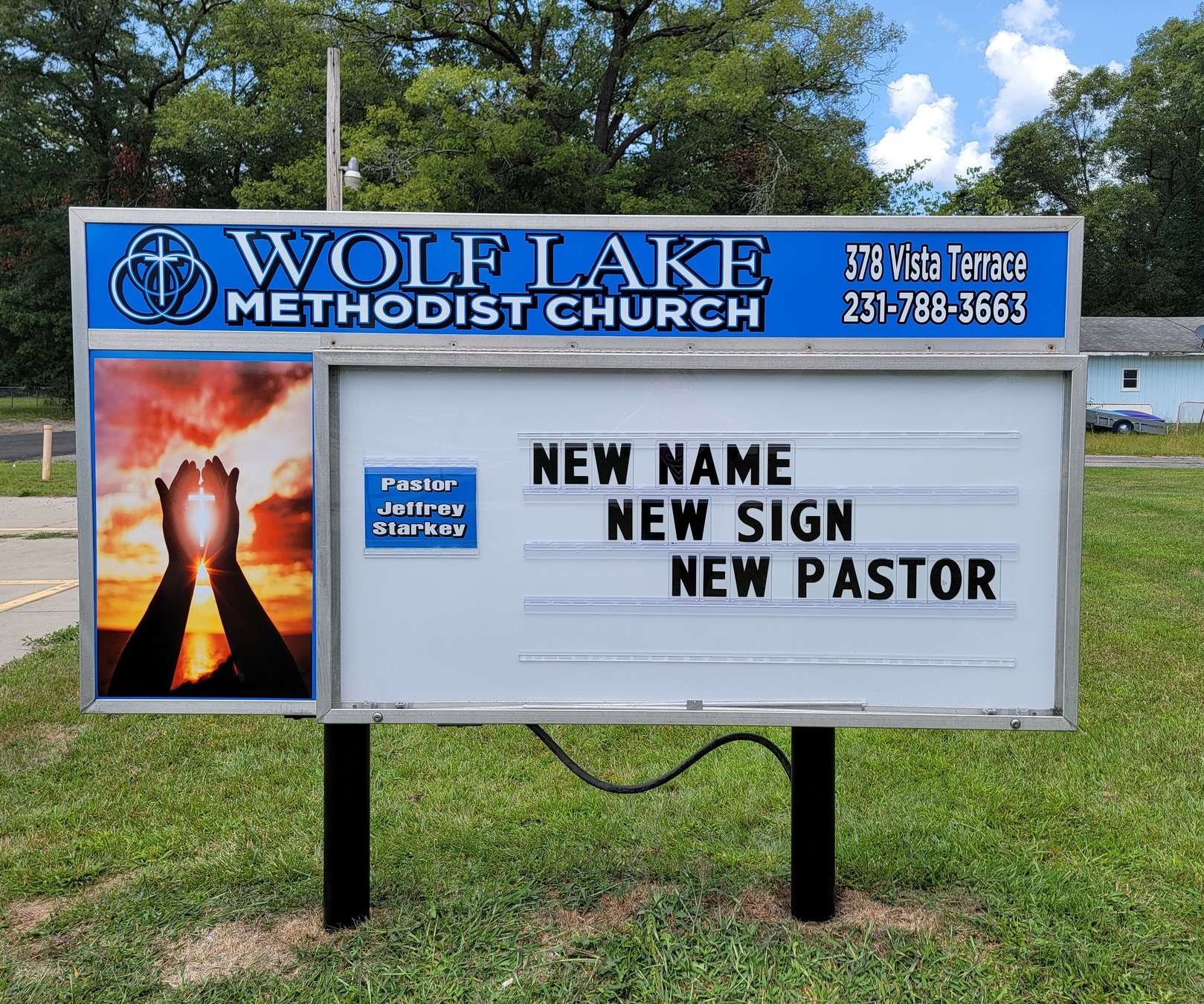 Wolf Lake Methodist Church exterior sign